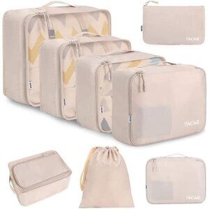 Packing Cubes Travel Organizer Set Luggage Bags Cream Lightweight Zipper Mesh